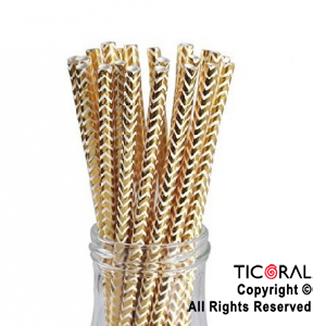 SORBETE POLIPAPEL METALIZADO IMPRESO ZIG ZAG BLANCO Y ORO X 25
